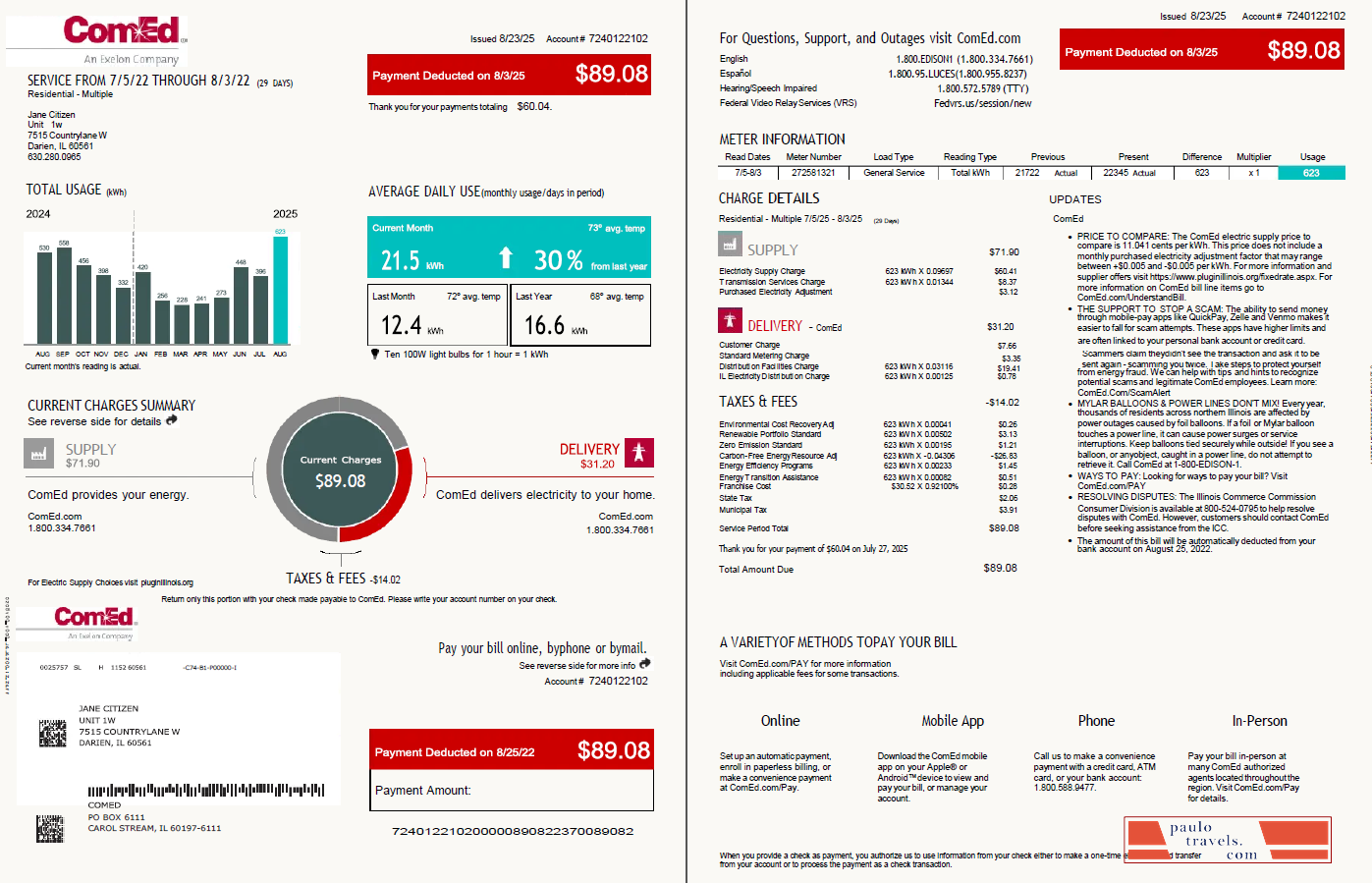 USA ComEd utility bill template in Word and PDF formats, 4 pages, 1 2 pages